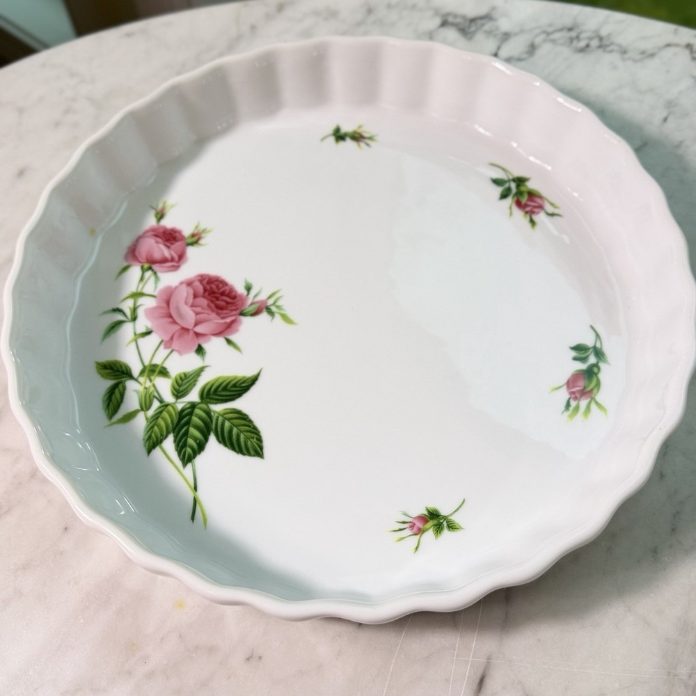VTG‎ 1990s Christineholm Porcelain Rose Quiche Tart Pie Plate 9" Baking Dish